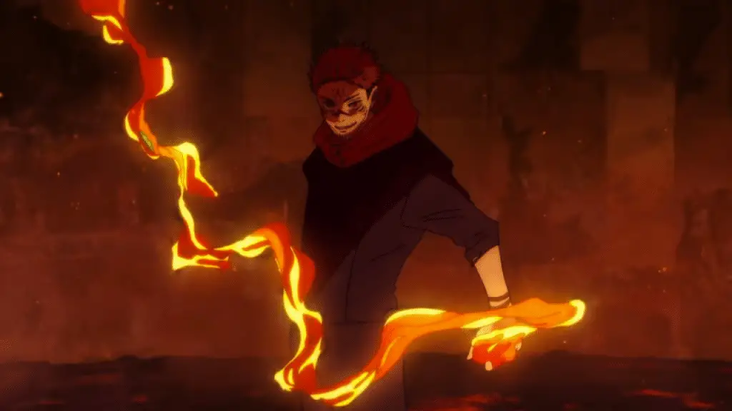 Sukuna qui utilise une technique de feu dans Jujutsu Kaisen