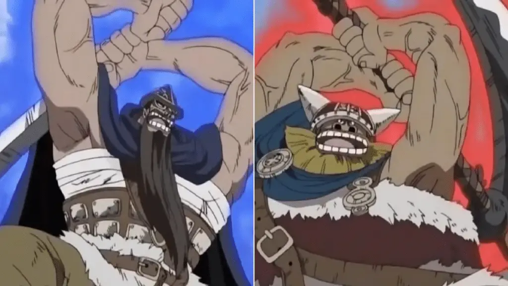 Dorry et Brogy qui exécutent l'Hakoku dans l'anime One Piece.