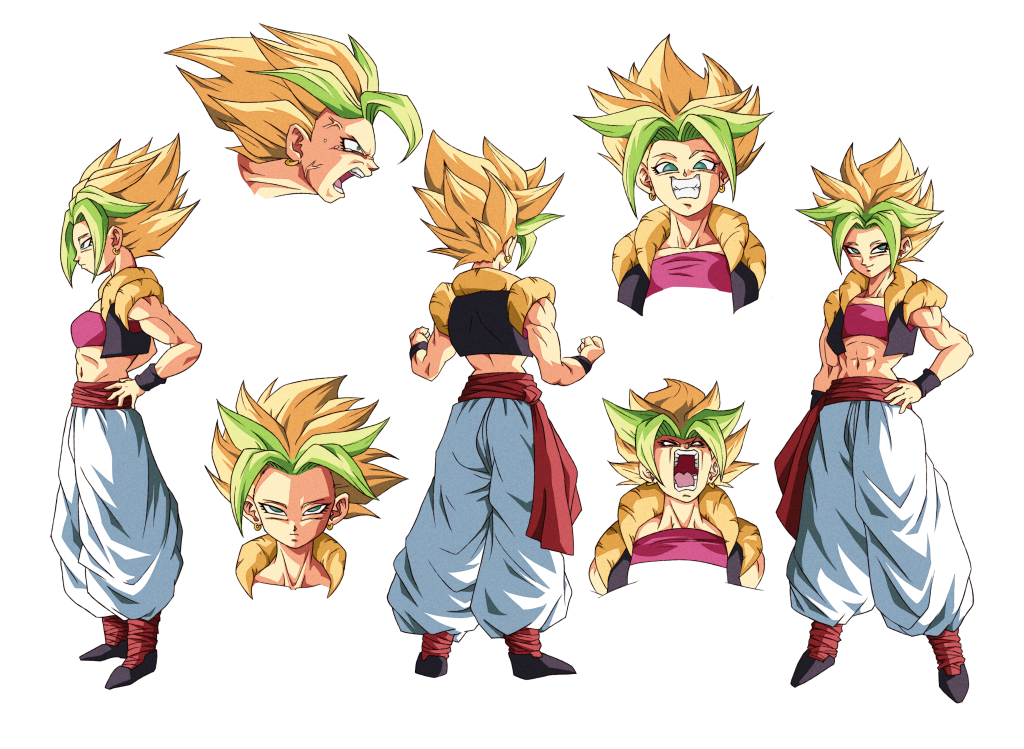 Illustration dynamique des personnages fusionnés de Dragon Ball, mettant en avant les différentes personnalités et leurs dynamiques.