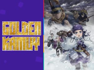 Visuel clé pour la saison finale de Golden Kamuy, représentant Sapporo et ses compagnons dans une scène d'action intense sur un train en fuite.