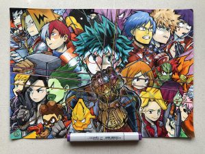 Visuel promotionnel mettant en avant la classe 1-A de My Hero Academia dans leur développement en tant que héros professionnels