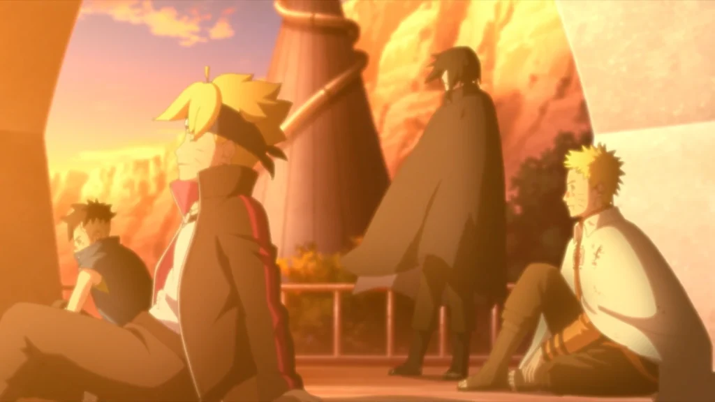 Illustration clé du retour de Naruto Uzumaki dans l'arc de Boruto, mettant en avant son personnage emblématique et les nouvelles aventures à venir.
