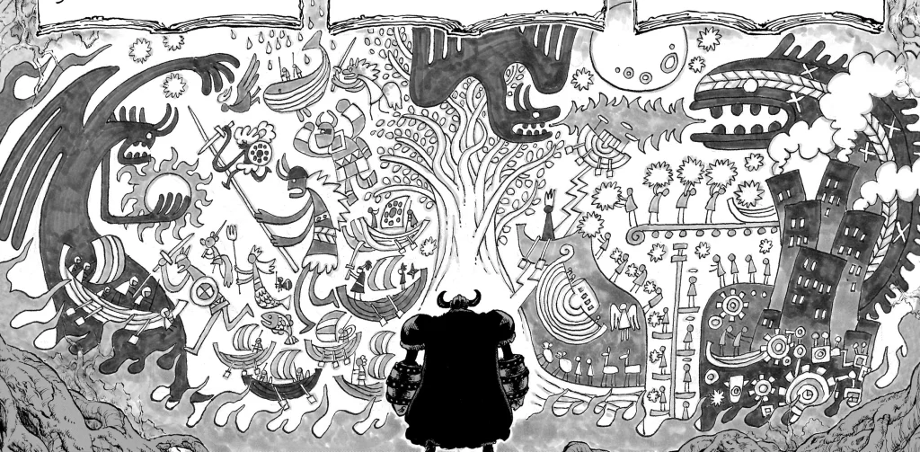 Illustration du nouveau personnage légendaire de One Piece issu du Siècle Vide, ajoutant une dimension à l'univers de la série.