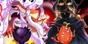 Visuel clé de l'arc Elbaph de One Piece montrant des personnages avec des pouvoirs de Fruits du Démon éveillés