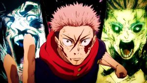 Affiche de la saison 4 de Jujutsu Kaisen mettant en avant les nouveaux combats et personnages clés